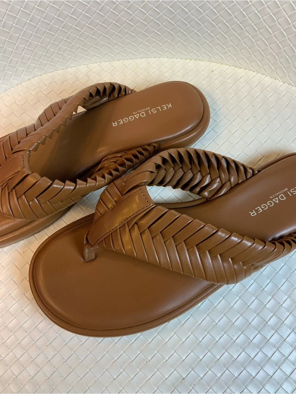 Kelsi Dagger Tan Braided Thong Sandals
